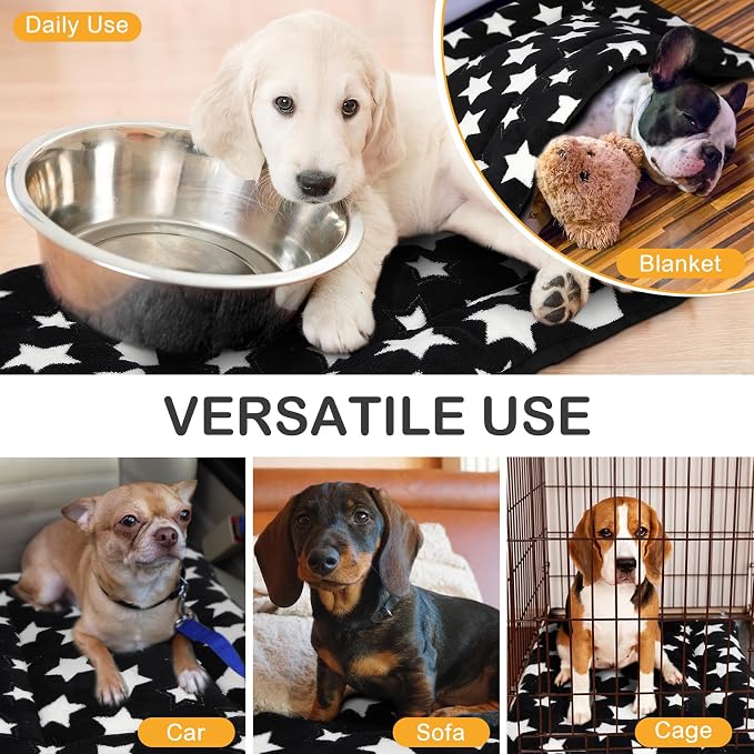 VitalCozy 4 Pcs Dog Crate Pads, Ultra Soft Warm Washable Anti-Slip Kennel Bed Mat for Pets, Reversible, Replaceable, Cage Liner for Small Medium Large Dogs and Cats(18 x 24 x 1.6 Inch,Star,Black)