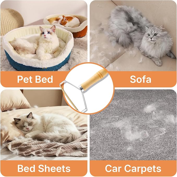 Carpet Rake for Pet Hair Removal, 4 in 1 Reusable Pet Hair Removal Tool Kit, 50'' Adjustable Long Handle Dog & Cat Hair Remover Broom with Handle & 2 Pets Hair Removal Gloves for Carpets, Rugs, Couch
