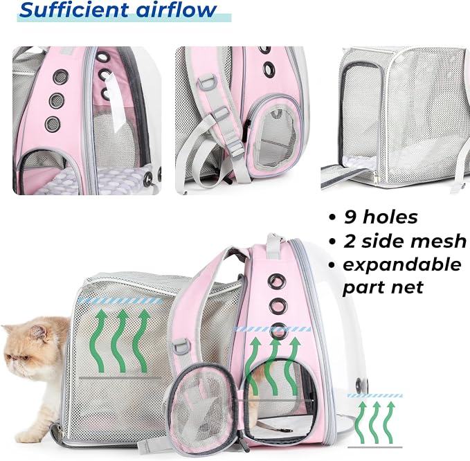 Lollimeow Cat Carrier Backpack, Expandable Bubble Pet Carrier for Cats and Small Dogs, Airline Approved Travel Backpack for Hiking, Walking & Outdoor Adventures - Supports up to 14 lbs