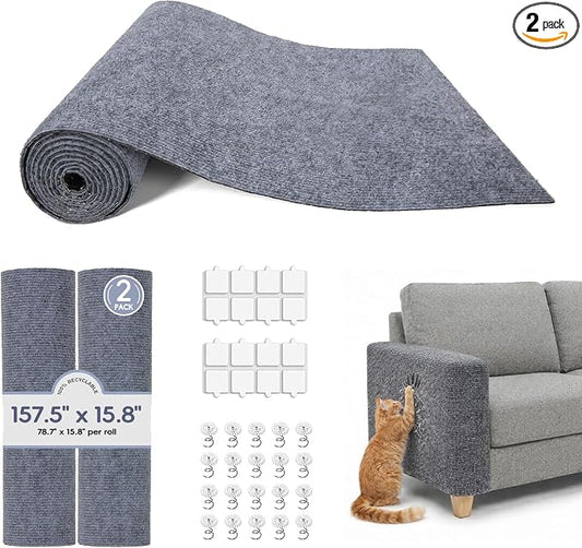 157.5" x 15.8" Cat Scratch Furniture Protector, Self-Adhesive Couch Protector from Cat Claws, Cats Scratching Mat for Sofa, Wall & Door, DIY Cat Scratch Pads Replacement, 2 Pack (Light Grey)