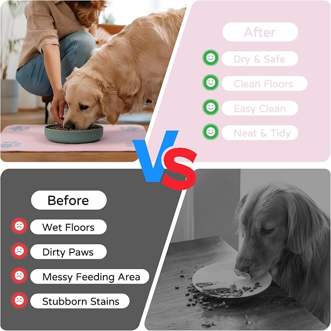 Pet Feeding Mat-Absorbent Dog Feeding Mat for Food and Water Bowl,No Stains Pet Placemat,Quick Drying Water Dispenser Mat for Dog and Cat,Easy to Clean Dog Accessories(S,Pink)