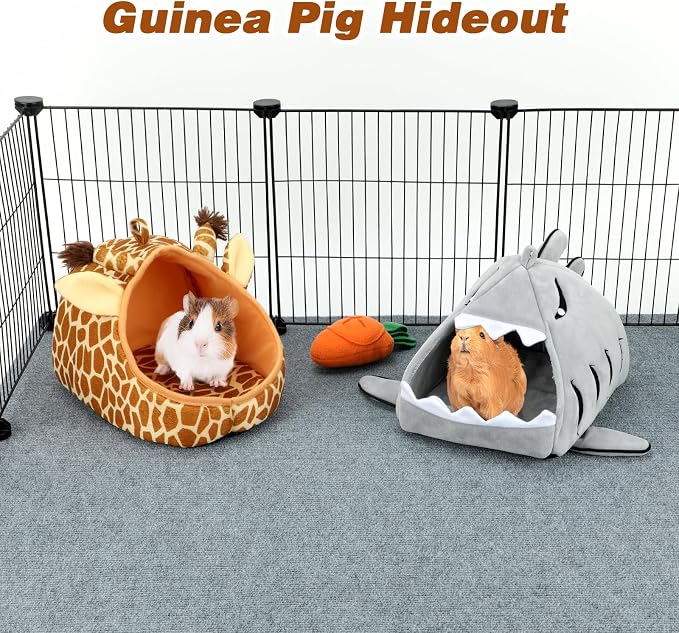 YUEPET Guinea Pig Bed 2 Pack, Washable Guinea Pig Cage Accessories Small Animal Bed Hideout for Guinea Pigs Chinchillas Hamsters Hedgehogs (Shark and Giraffe)