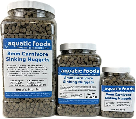 8mm - 5/16" Carnivore Sinking Pellets for Carnivore Cichlids, Catfish, Monster Fish, Bottom Fish, All Large Fish, Also Koi & Pond Fish. - WL…11oz Jar