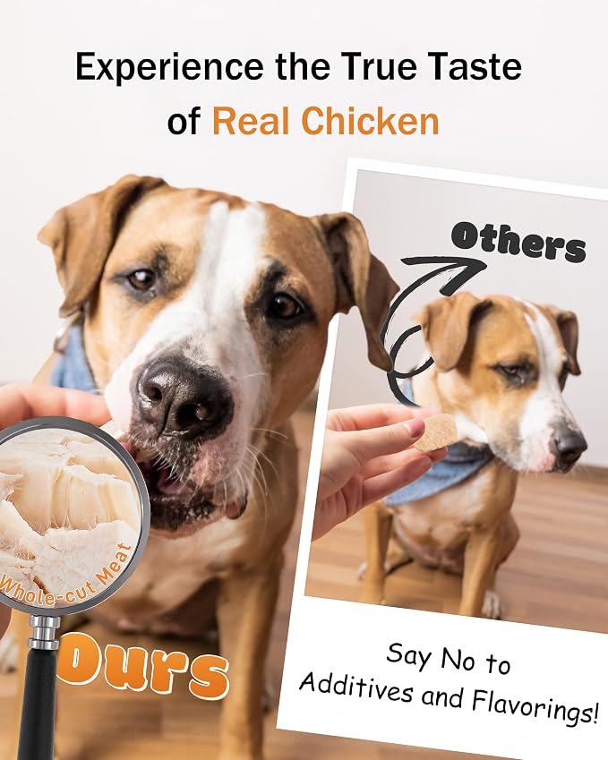 Freeze Dried Chicken Cats & Dogs Treats, High Protein Single Ingredient - No Additives | Grain Free | Training & Nutrition Supplements, Sealed Box, 1.1LB