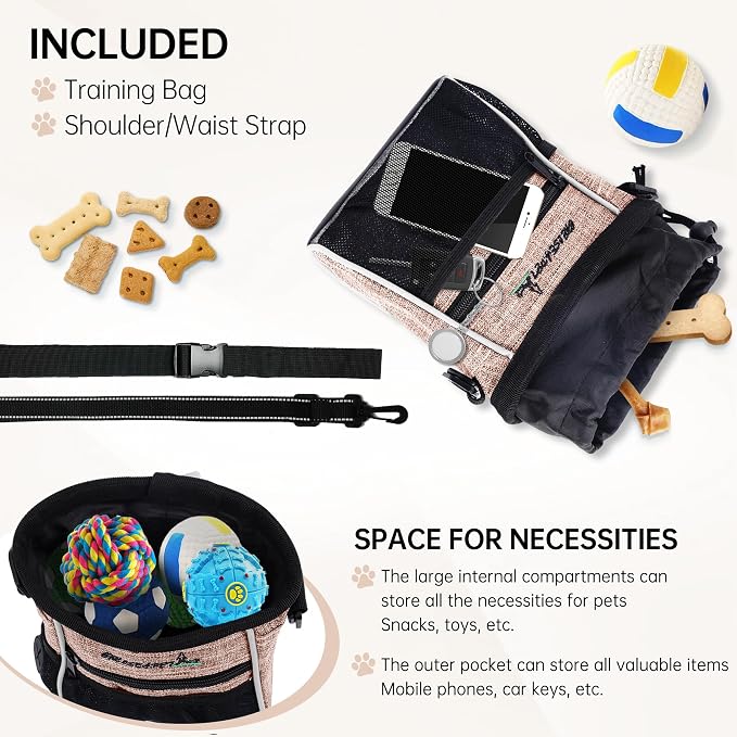 Dog Treat Pouches Training Walking Bag, Dog Training and Behavior Aids, Large Space for Pets Food, Durable Polyester Fabric, 3 Ways to Wear, Portable Pet Bagand Easy to Clean (Ginger)