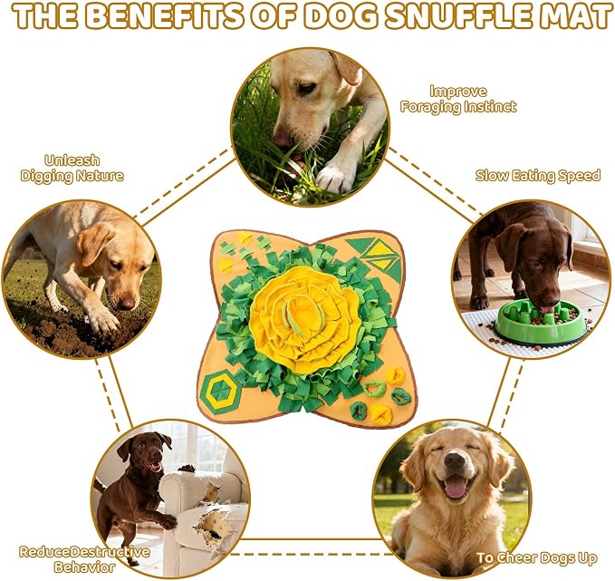 Snuffle Mat for Dogs Breed - Interactive Dog Toys for Boredom - Sniff mat - Mental Stimulation - Enrichment Toys- Slow Feed- Washable & Foldable (Orange, Large)