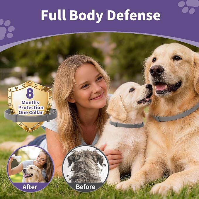 Wiiks&Wooks Flea and Tick Collar for Dogs, 5 Packs Flea Collar for Dogs for 40 Months Protection, Waterproof & Adjustable Flea and tick Prevention Collar for Small Medium Large Dogs & Puppies, Grey