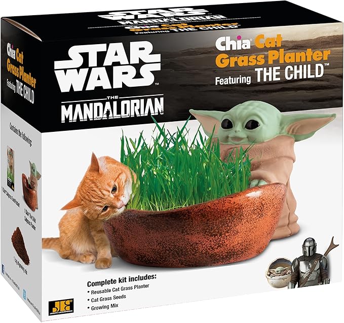Chia Cat Grass Planter - Star Wars The Mandalorian The Child – Healthy Treat for Your Cat - Decorative Pottery Planter, Easy to Do and Fun to Grow, Novelty Gift, Perfect for Any Occasion