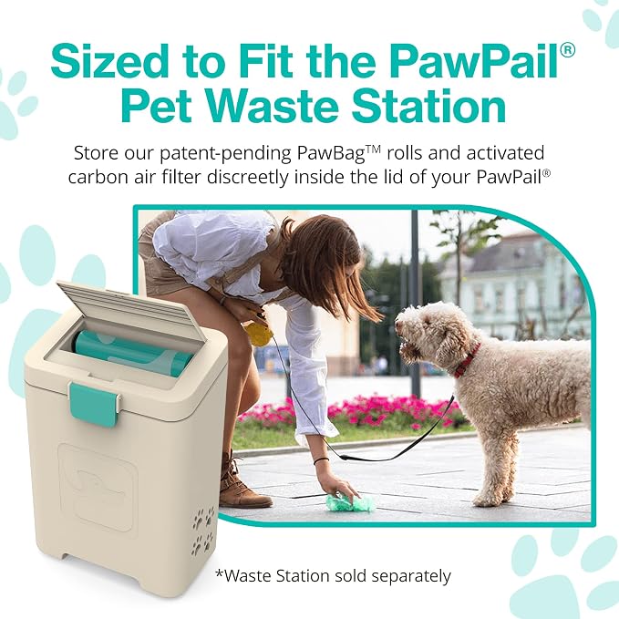 PawPail Scented Dog Poop Bags Refill with Carbon Filter - 1 Roll of 200 Standard Size Dog Waste Bags with Poop Filter - Mild Floral Scent, Leakproof, & Durable - For Pet Waste Station