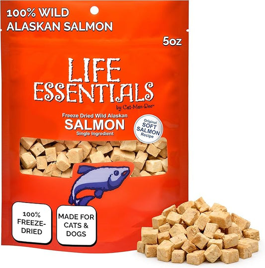 Life Essentials by Cat-Man-Doo | Salmon - 5oz. Bag | Freeze Dried Salmon Cat & Dog Treats | Healthy, Single Ingredient, Training Treats, High Protein