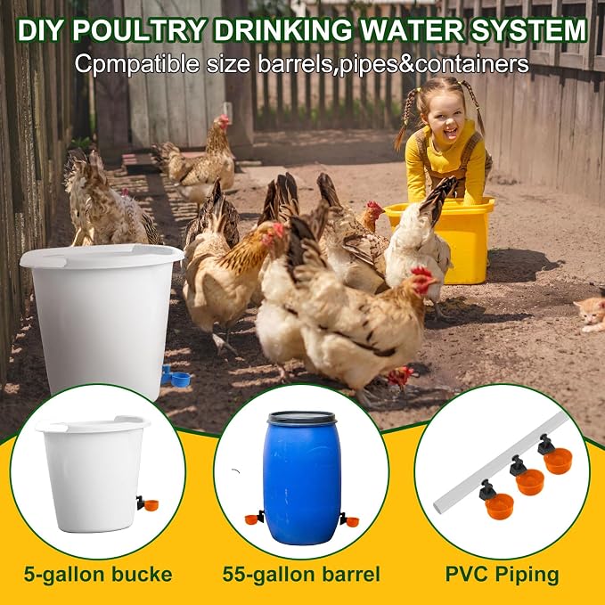 Tanlade 50 Pcs Automatic Chicken Waterer Cups Chicken Feeder for PVC Pipe Waterer Kit for Poultry Duck Goose Turkey Bunny (Orange,Classic)