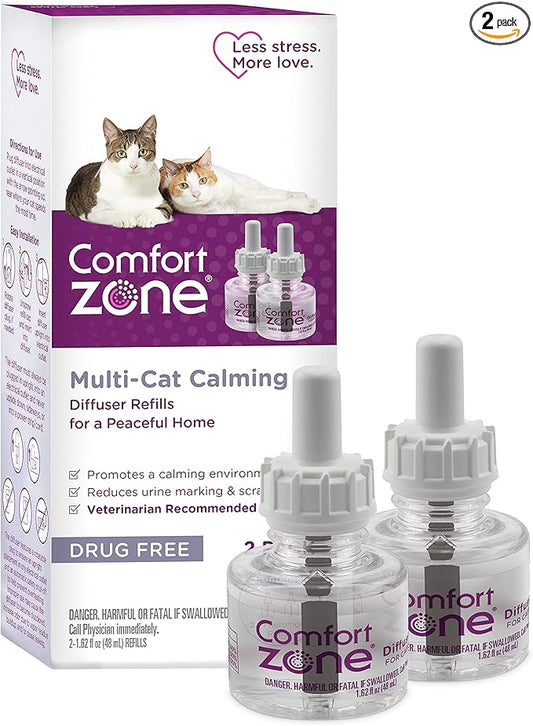 COMFORT ZONE Multi Cat Calming Diffuser Refill, 2 Pack – Cat Calming Pheromone Refills Help Reduce Anxiety, Stress, Scratching, Urine Marking, Multi-Cat Aggression, (30-Day Refills, 60-Day Supply)