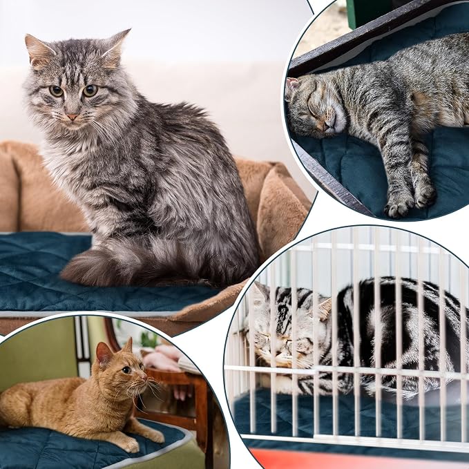 4 Pack Self Heating Cat Pad Self Warming Dog Mat Reflects Body Heat Extra Warm Thermal Pet Pad Washable Dog Cat Bed Crate Bed Mat Blanket (Dark Blue,16 x 20 Inch)