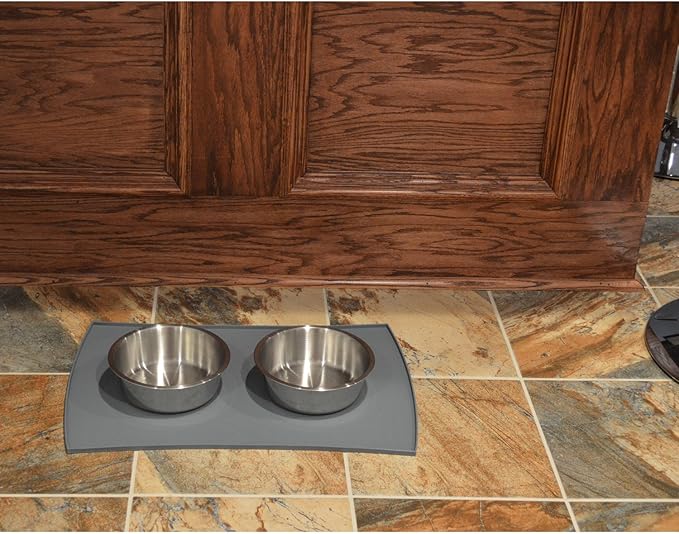 PetFusion Large WATERPROOF Pet Food Mat (24x16). FDA Grade Silicone [superior hygiene, non-toxic, multiple sizes] For dogs or cats, Gray