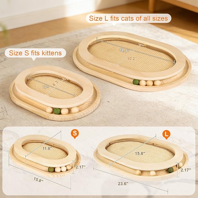 Cat Scratcher, Natural Sisal Cat Scratcher Pad & Interactive Kitten Toy with Ball Track and Catnip Ball for Indoor Chasing, Hunting, Mental and Physical Exercise, Puzzle for Small Cats