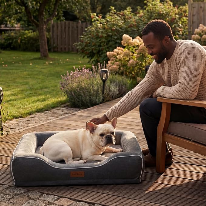 Memory Foam Dog Beds Medium Sized Dog with Removable Bolsters & Washable Cover,Orthopedic Pet Beds Eggshell Foam Infused with Cooling Gel Waterproof Relieves Joint Pain,28"x23"x6.5"Dark Grey