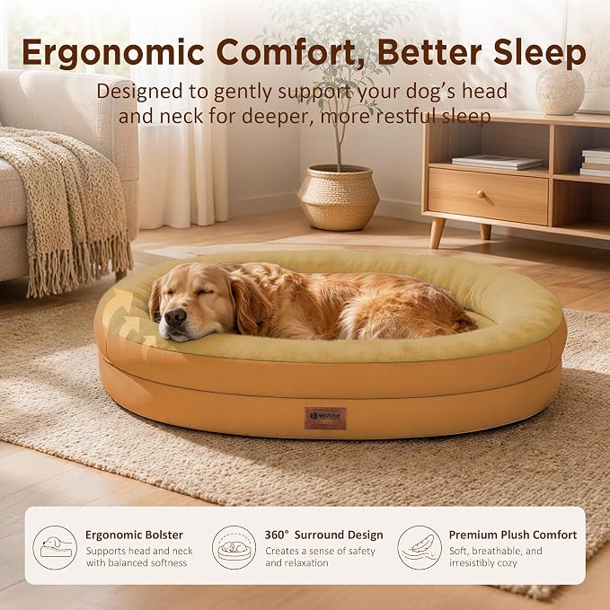 Orthopedic Dog Bed for Large Dogs, Waterproof Dog Bed for Large Size Dogs with Bolsters, Egg Crate Foam Sofa Bed with Washable Removable Cover & Non-Slip Bottom, Orange