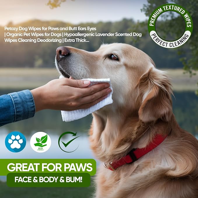 Petazy Pet Wipes for Dogs and Cats – 200 Count (8x8in) Hypoallergenic, Deodorizing Dog Wipes for Paws, Ears and Butt | XL with Aloe & Coconut Oil, Unscented | Travel Size, 2 On-the-Go Packs