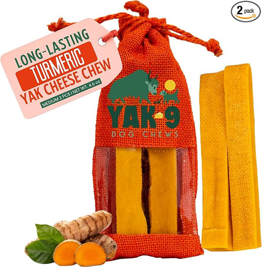 Yak Cheese Dog Chews with Turmeric for Hip & Joint Support | High Protein, Non Rawhide Dog Chews Long Lasting | Non GMO, Gluten Free, Grain Free | Medium (Breeds 15-30 lbs), 2 PC