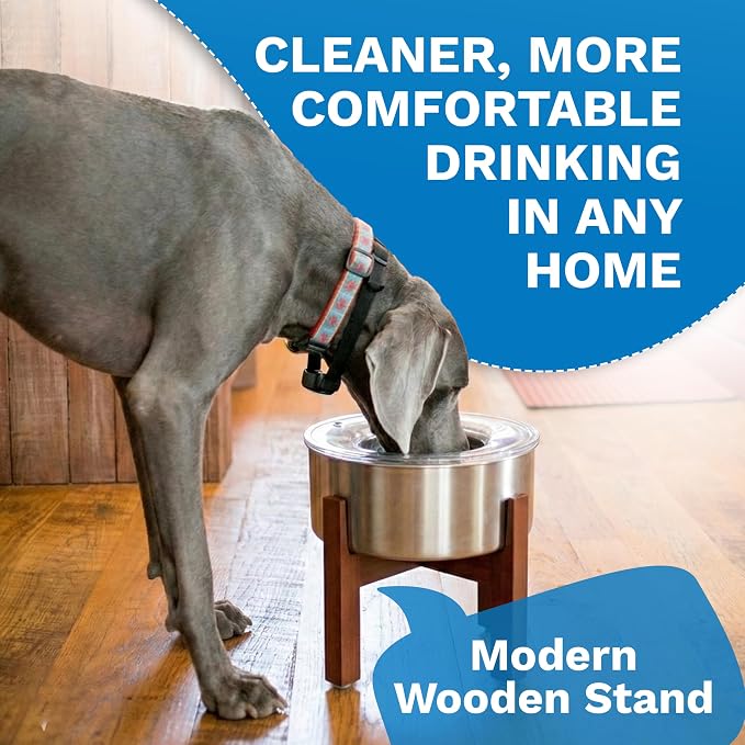 Slopper Stopper Elevated Single Wooden Dog Bowl Stand – Easy Assembly with 1 Bolt and Adjustable Feet, Made from New Zealand Pine Finish, Fits Slopper Stopper 1-Gal Bowls, The Original Slobber Stopper
