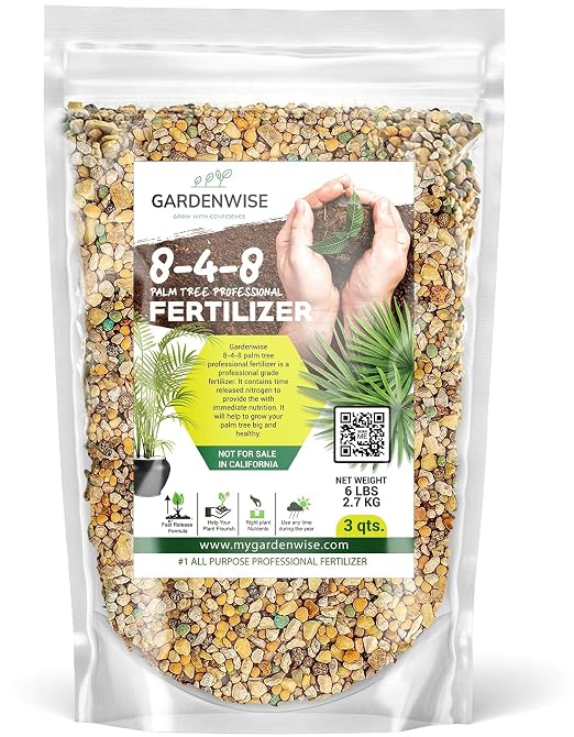 Gardenwise 8-4-8 Professional Palm Tree Fertilizer Plant Food; for Indoor Potted Plants and Outdoor Landscape Palm Trees; Quick-Release Nitrogen Fertilizer and Continuous Feeding (3 QUARTS)
