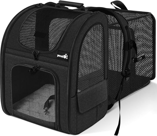 Pecute Pet Carrier Backpack, Large Cat Carrier Backpack, Expandable Cat Backpack with Breathable Mesh for Medium Large Cats, and Small Dogs, Dog Backpack Carrier for Travel Hiking Black