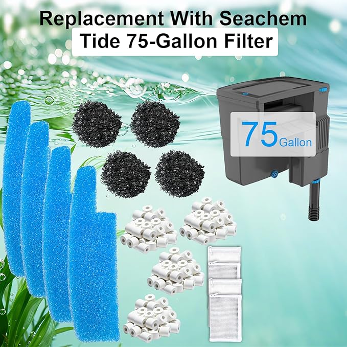 4 Set Complete Filter Media Kit Compatible with Seachem Tide 75-Gallon (300L) Filters for Large Aquariums Filter Media Kit Including – Tidal 75 Polishing Pads, Foam Filter Sponge, Matrix Bio Media