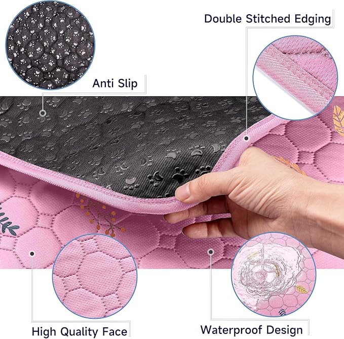 Sunheir Washable Pee Pads for Small Pet 5-Pack, Reusable Pet Training Pads Absorbent & Leak-Free, Waterproof Pee Pads for Dog Cat Rabbit Guinea Pig Hamster, Whelping Pad (Leaves - Pink, 12x12)