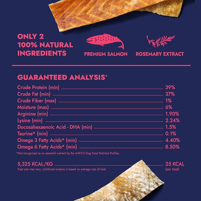 Finfare Freeze Dried Salmon Skin Treats for Dogs, Protein & Omega-3s, Grain Free Salmon Dog Training Treats, Crafted in USA, Strips - 4oz