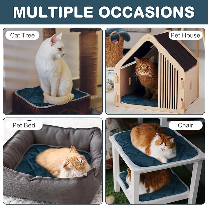 4 Pack Self Heating Cat Pad Self Warming Dog Mat Reflects Body Heat Extra Warm Thermal Pet Pad Washable Dog Cat Bed Crate Bed Mat Blanket(16 x 16 Inch,Blue)