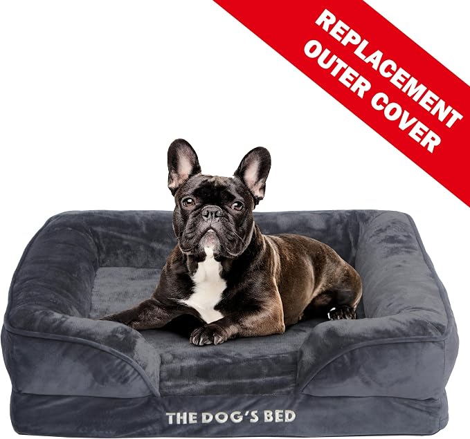 The Dog’s Bed Orthopedic Bolster Dog Bed Replacement Outer Cover - for CertiPUR-Certified Foam Beds, Flannel Fabric, Grey, Medium