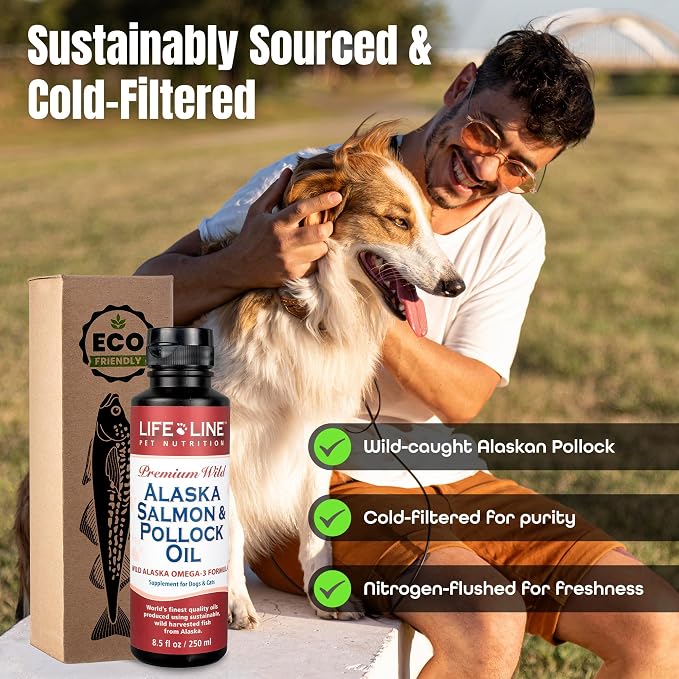Lifeline Wild Alaskan Salmon Pollock for Dogs & Cats | Omega-3 DHA for Brain, Eye & Heart Health | Balanced Diet | EPA Supplement Promotes Healthy Fur | Anti-Inflammatory - 8.5 Oz