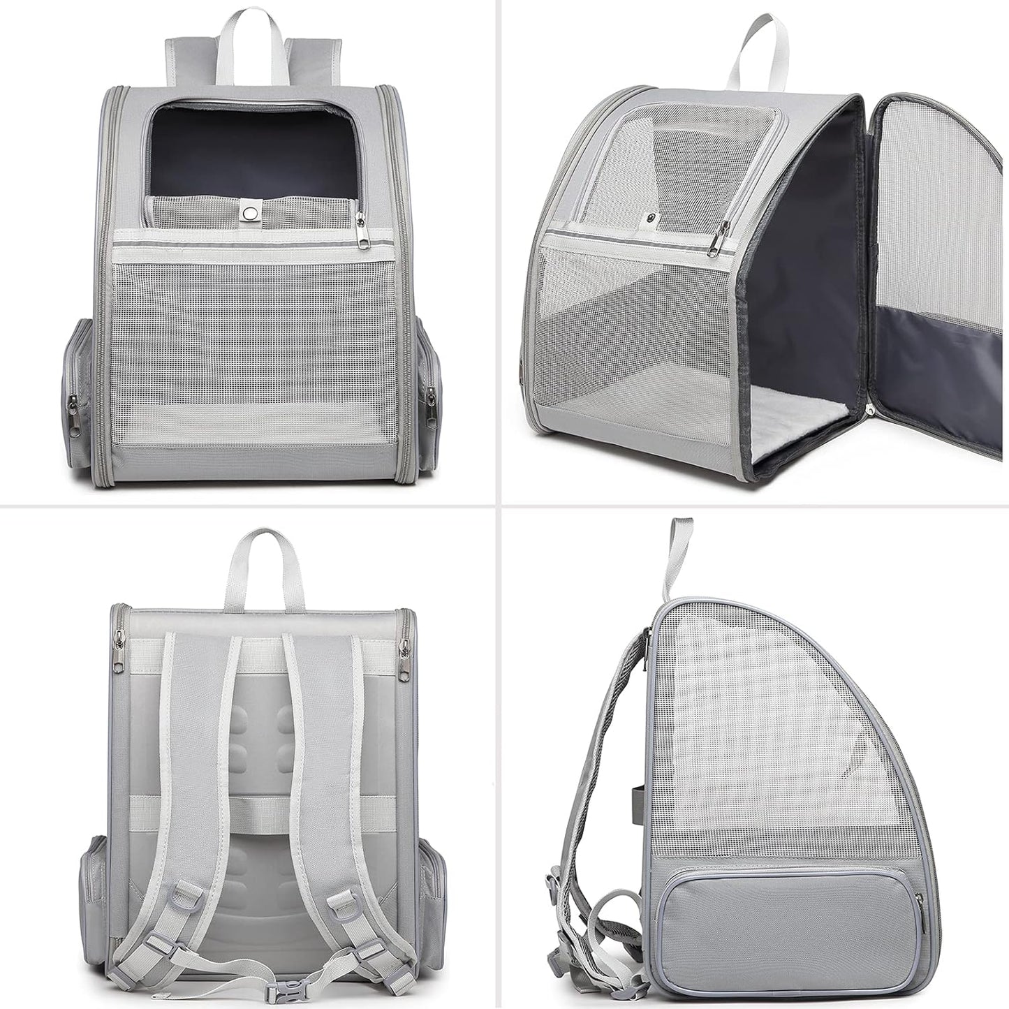 Texsens Pet Backpack Carrier for Small Cats Dogs | Ventilated Design, Safety Straps, Buckle Support, Collapsible | Designed for Travel, Hiking & Outdoor Use (Light Gray)