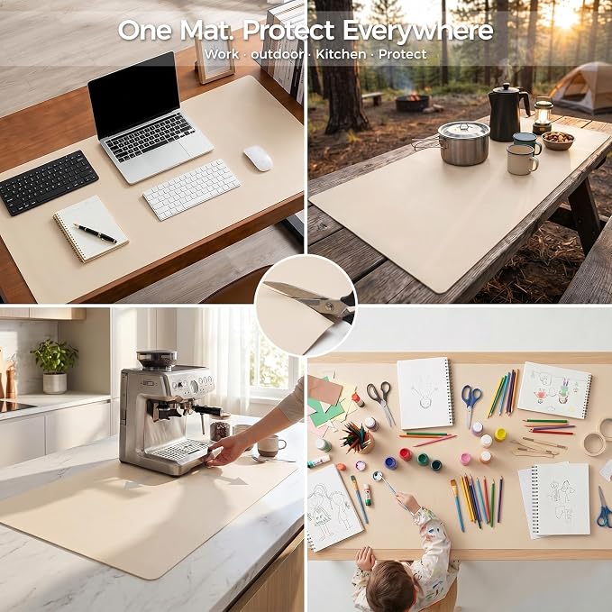 Extra Large Silicone Mat for Countertop & Table with Gift Tube Packaging, Thickened Non-Slip Heat Resistant Table Protector, Cuttable Waterproof Kitchen Prep & Kids Craft Mat