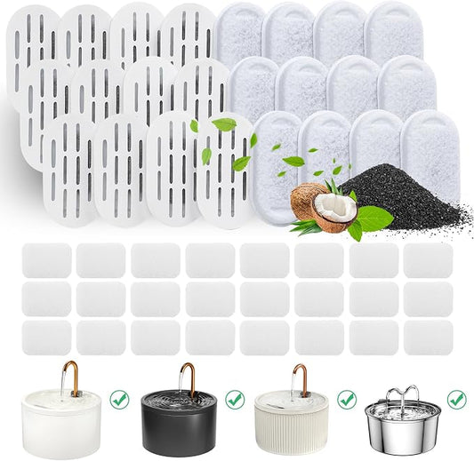 DOOOB Cat Water Fountain Filter, 48 Pack Cat Fountain Filters, Cat Fountain Replacement Filters for DOOOB Cat Water Fountain, Pet Water Fountain Filters (24 Filters & 24 Sponges)