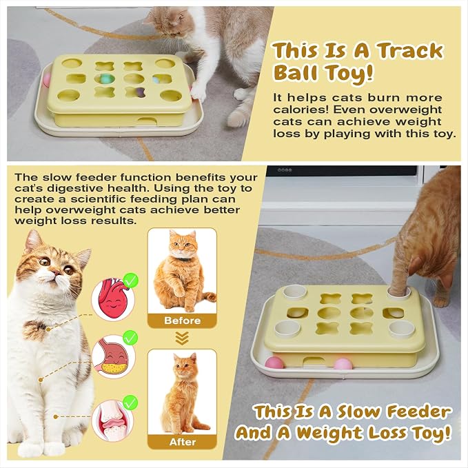 KADTC 3-in-1 Cat Puzzle Toy, Peek-and-Play Box, Track Balls for Indoor Cats | Large Size, stable board, no loose parts for safer play, longer mental stimulation, active energy burn, and slower feeding.