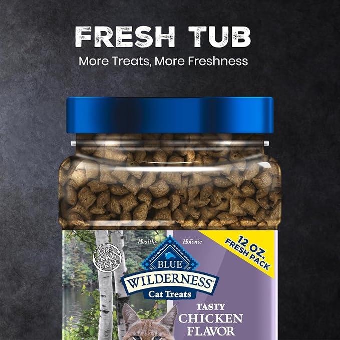 Blue Buffalo Wilderness Tasty Chicken Crunchy Cat Treats, Grain-Free Cat Treats, Real Chicken, Natural Ingredients, Enhanced with Vitamins, Minerals & Other Nutrients, Great for Training, Tub 12 oz.