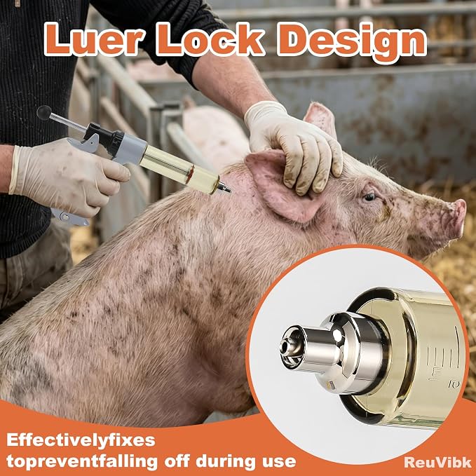 50ml Semi-Auto Repeating Livestock Syringe Gun, 5 Dose Settings | Ergonomic Grip, Clear Barrel & Luer Lock, Vet Injector for Cattle, Horses, Goats, Sheep & Pigs