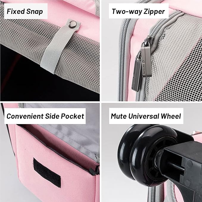 Pet Rolling Carrier,Foldable Cat Carrier Strollers Backpack Bag Puppy Dog Carrier Luggage with Wheels and Telescopic Handle for Cats Dogs Rabbits Kittens Puppies