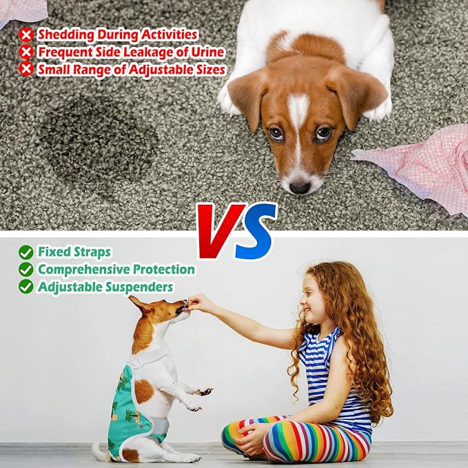 Jollywoods 3 Pack Washable Female Dog Diaper Onesie Sanitary Pantie with Adjustable Suspender, Reusable Fixed Doggie Diapers, Super Absorbent Leakproof for Small Medium Large Dog in Heat Cycle XL