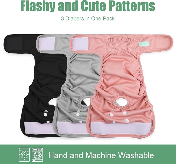 wegreeco Washable Reusable Premium Dog Diapers,Pack of 3,Small Dog Puppy & Doggy Diapers Female,Dog Period Panties Diapers Female in Heat