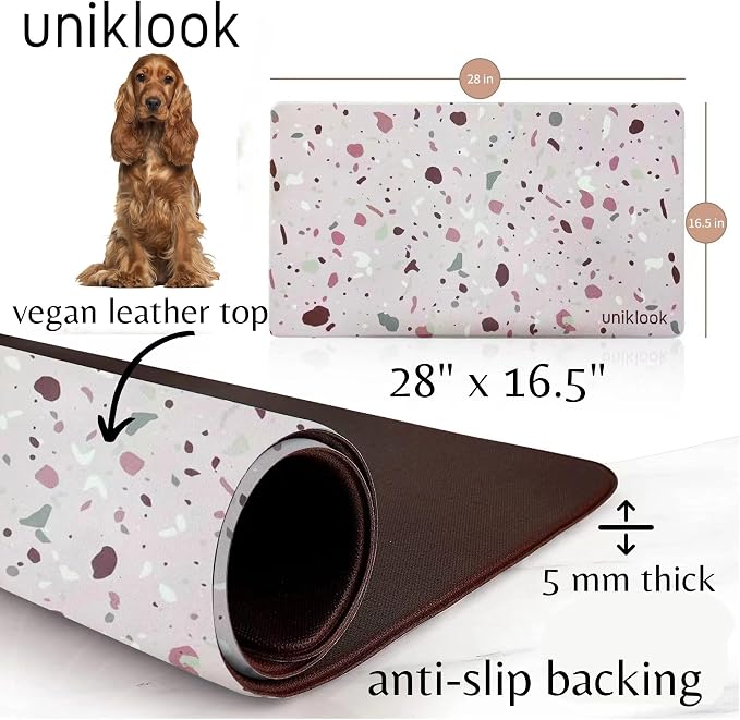 Large Pet Placemat, Dog Cat Food Water Bowls Mat Feeding Station Pet Safe 28" X 16.5" Waterproof Easy to Clean Dog Modern Designs Boho Uniklook