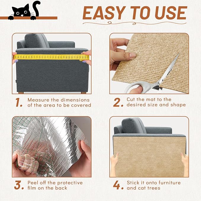 Couch Protector from Cat Claws 78.7" x 15.8" Trimmable DIY Self-Adhesive Cat Scratch Mat for Furniture Couch or Wall Protector, Covering Cat Scratching Post Indoor