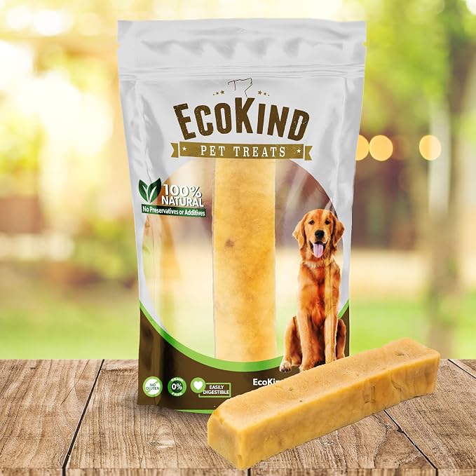 EcoKind Yak Cheese Himalayan Dog Chews, Yak Chews for Large Dogs, Long Lasting Bone for Aggressive Chewers, Only 4 Ingredients, Natural High Protein Treats, No Additives, Peanut Butter, Large - 1 Chew