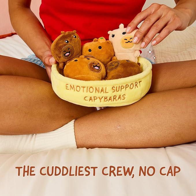 Emotional Support Capybaras by Relatable - PAL Award 2025 Winner, Cuddly Stuffed Animals and Plushies Set, Great Gift for Loved Ones of All Ages - Includes 5 Capybara Plush Toys with Carrying Basket