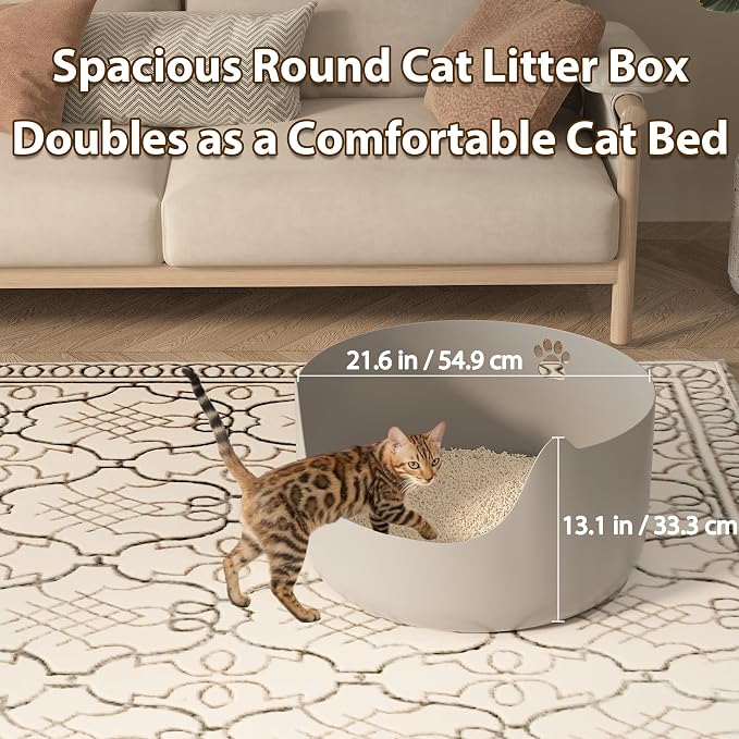 2-Pack Large Cat Litter Box - Low Entry with High Sides, Anti-Splash Easy to Clean Pan for All Cat Sizes, Kittens, Senior & Mobility-Impaired Cats, Grey + Grey, 21.6"x21.6"x13.1"