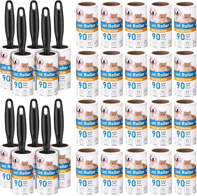 FoldTier 2700 Sheets Lint Rollers for Pet Hair Extra Sticky Portable Lint Remover Brush Roller with 10 Handles 30 Refills Pet Hair Remover for Couch, Clothes Furniture and Carpet Dog Cat