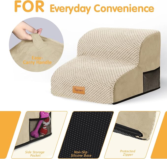 Topmart High Density Foam Pet Steps 2 Tiers,11.8" High,Non-Slip Dog Stairs,Soft Foam Dog Ramp Ladder,Best for Injured,Older Cats,Pets with Joint Pain,Suitable for Low Sofas,Stairs,Lower Place