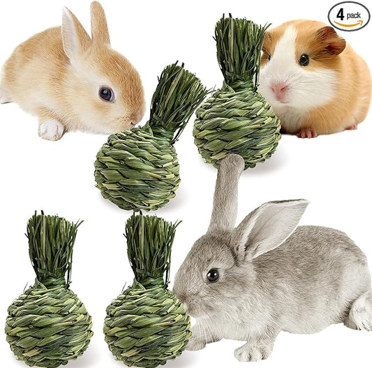 Hamiledyi Rabbit Chew Ball Bunny Timothy Grass Ball Natural Woven Chewing Toys Small Animal Activity Play Balls Chew Toys for Bunny Rabbits Hamster Guinea Pigs Chinchilla Gerbils 4PCS