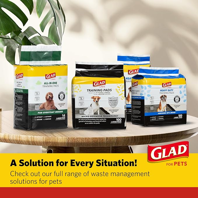 Glad for Pets Black Charcoal Puppy Pads, 23 x 23 Inch, 6-Layer Leak-Resistant Design, Activated Carbon Odor Control, Pheromone Attractant for Potty Training, 30 Count - 6 Pack